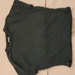 Talbots Upcycled Olive Ribbed Knit Short Sleeve Cropped Top Sweater